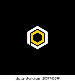 abstract Logo vector design initials PO OP OO hexagon on black background