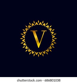 Abstract logo vector of the letter V Gold color