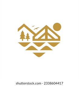Abstract logo view nature mountain water wave modern version editable