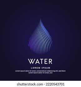 Abstract logo water drop Illustration in a linear style. simple line art water drop Vector logotype illustration on dark background. EPS 10