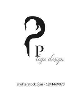 ​Elegant abstract logo where woman united with letter 'P'. Vector image.
