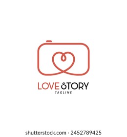 Abstract logo which combine a camera and a heart, Love Story Logo Symbol Design Template Flat Style Vector