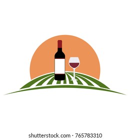 Abstract logo with wine and sun. Wine production design.  Template for promotions or presentations of wine events.