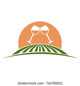 Abstract  logo with wine and sun. Wine production design.  Template for promotions or presentations of wine events.