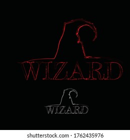 Abstract Logo wizard with hat in red silhouette logotype emblem