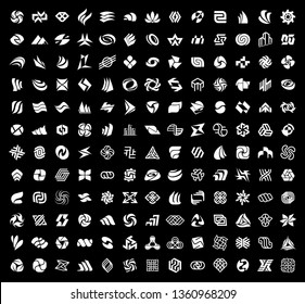 Abstract logos collection. Geometrical abstract logos. Isolated on Black background