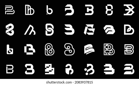 Resumen de la colección de logotipos con letra B. Logotipos abstractos geométricos. Diseño de iconos 