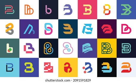 Abstract logos collection with letter B. Geometric abstract logos. Icon design 