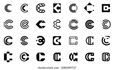 Resumen de la colección de logotipos con la letra C. Logotipos abstractos geométricos. Diseño de iconos 