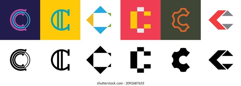 Resumen de la colección de logotipos con la letra C. Logotipos abstractos geométricos. Diseño de iconos 