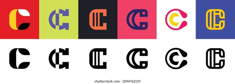 Abstrakte Logos Kollektion mit Buchstaben C. Geometrische abstrakte Logos. Symboldesign 