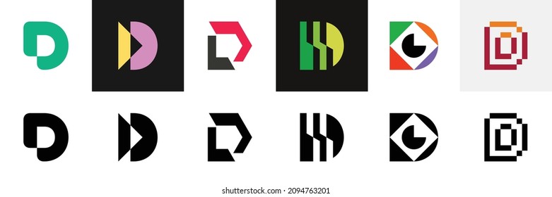 Resumen de la colección de logotipos con letra D. Logotipos abstractos geométricos. Diseño de iconos 