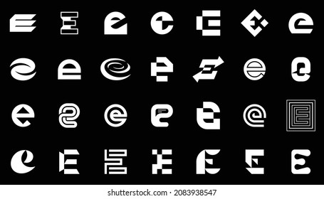 Abstract logos collection with letter E. Geometric abstract logos. Icon design 