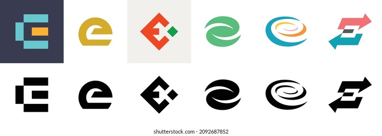 Abstract logos collection with letter E. Geometric abstract logos. Icon design 