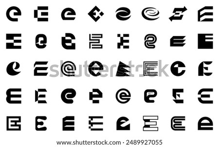 Abstract logos collection with letter E. Geometric abstract logos. Icon design