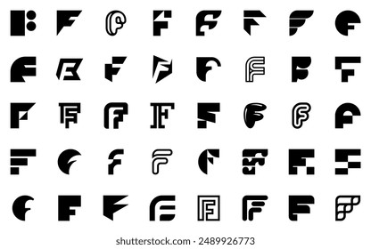 Abstract logos collection with letter F. Geometric abstract logos. Icon design