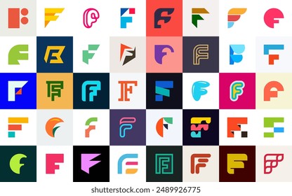 Abstract logos collection with letter F. Geometric abstract logos. Icon design