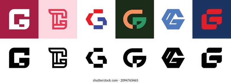 Resumen de la colección de logotipos con letra G. Logotipos abstractos geométricos. Diseño de iconos 