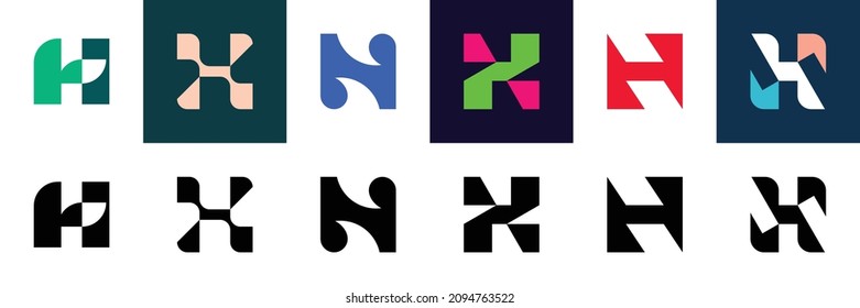 Abstract logos collection with letter H. Geometric abstract logos. Icon design 