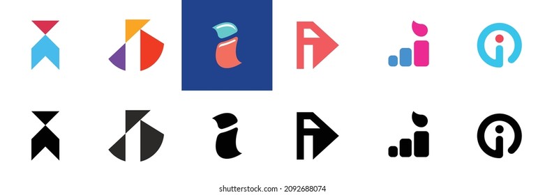 Abstract logos collection with letter I. Geometric abstract logos. Icon design 