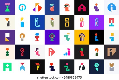 colección de logos Abstractas con letra I. Logos geométricos abstractos. Diseño de iconos