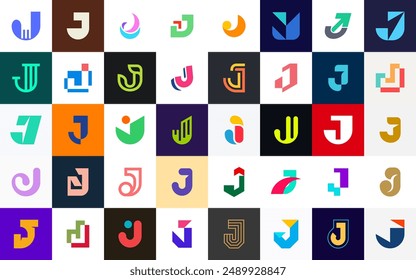 Abstract logos collection with letter J. Geometric abstract logos. Icon design