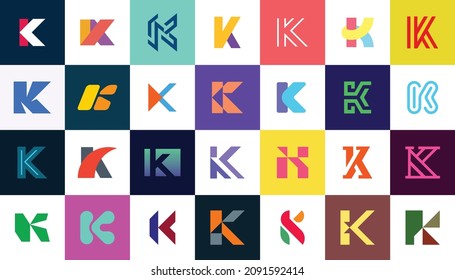 Abstract logos collection with letter K. Geometric abstract logos. Icon design 