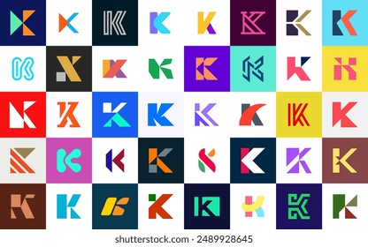Abstract logos collection with letter K. Geometric abstract logos. Icon design