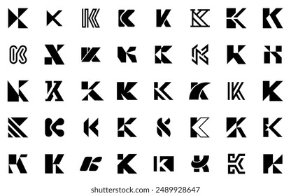 Abstract logos collection with letter K. Geometric abstract logos. Icon design