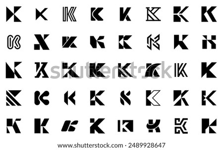 Abstract logos collection with letter K. Geometric abstract logos. Icon design