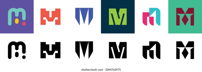 Recopilación de logotipos abstractos con logotipos abstractos de letra M. Geométrica. Diseño de iconos 