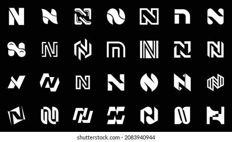 Abstract logos collection with letter N. Geometric abstract logos. Icon design 