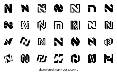Abstract logos collection with letter N. Geometric abstract logos. Icon design 
