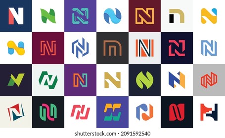 Abstract logos collection with letter N. Geometric abstract logos. Icon design 