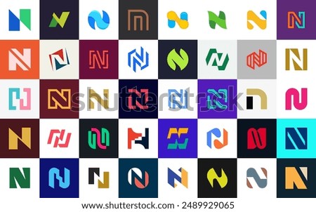 Abstract logos collection with letter N. Geometric abstract logos. Icon design