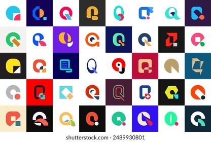 Abstrakte Logos Kollektion mit dem Buchstaben Q. Geometrische abstrakte Logos. Symboldesign