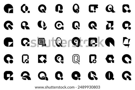 Abstract logos collection with letter Q. Geometric abstract logos. Icon design