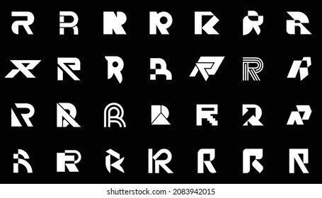 Abstract logos collection with letter R. Geometric abstract logos. Icon design 