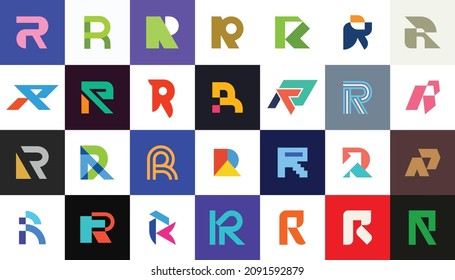 Abstract logos collection with letter R. Geometric abstract logos. Icon design 
