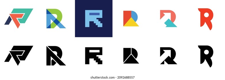 Abstract logos collection with letter R. Geometric abstract logos. Icon design 
