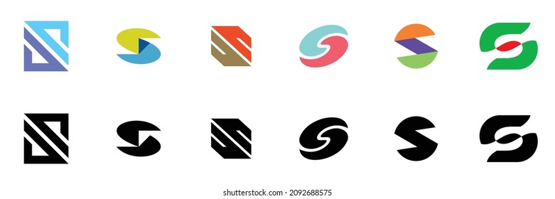 Abstract logos collection with letter S. Geometric abstract logos. Icon design 