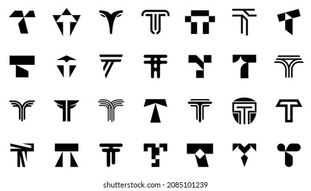 Abstract logos collection with letter T. Geometric abstract logos. Icon design 