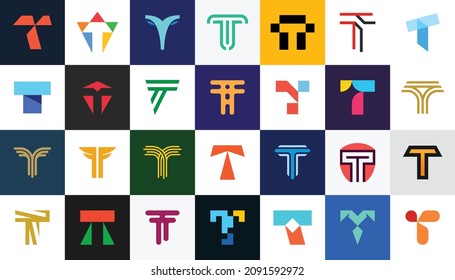 Abstract logos collection with letter T. Geometric abstract logos. Icon design 