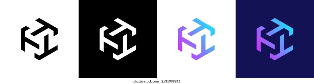 Abstract logos collection with letter T. Geometric abstract logos. Icon design