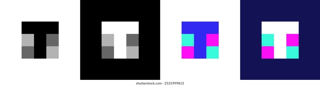 Abstract logos collection with letter T. Geometric abstract logos. Icon design