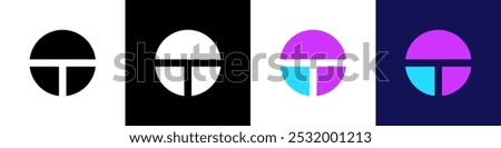 Abstract logos collection with letter T. Geometric abstract logos. rounded circle Icon design