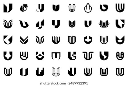 Abstract logos collection with letter U. Geometric abstract logos. Icon design