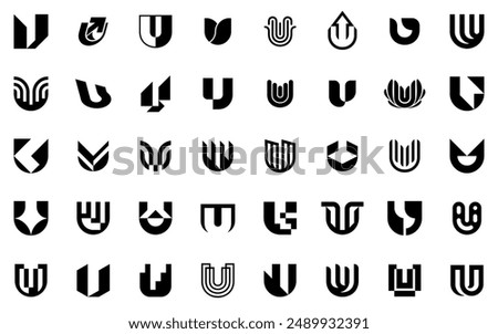 Abstract logos collection with letter U. Geometric abstract logos. Icon design