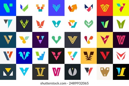 colección de logotipos Abstractas con letra V. Logos geométricos abstractos. Diseño de iconos