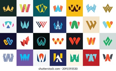 Recopilación de logotipos abstractos con la letra W. logotipos abstractos geométricos. Diseño de iconos 